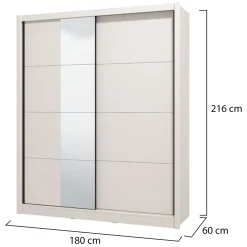 Guardaroba Grande Bianco Crema 5 Ripiani Appendiabiti 180x215.5h cm, 2 Ante - Manfredi