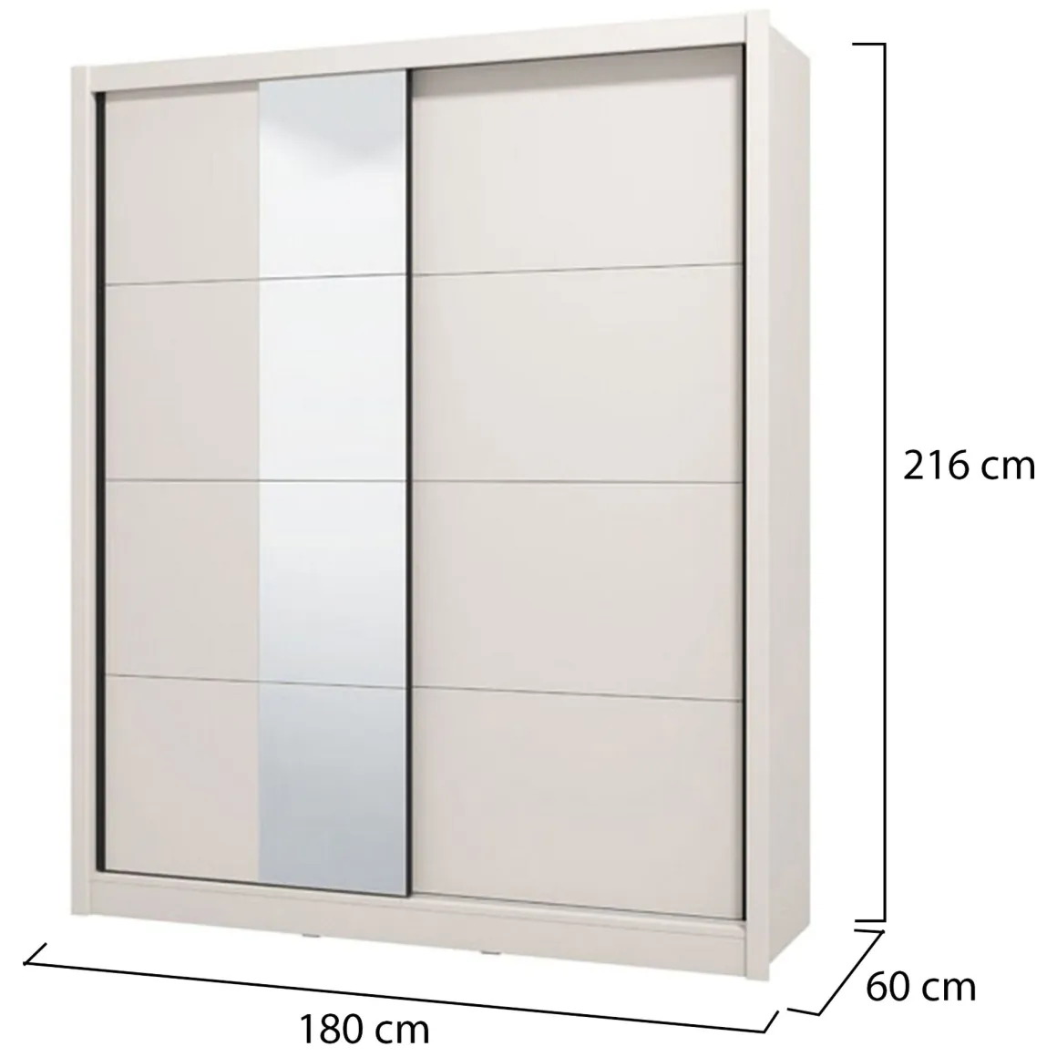 Guardaroba Grande Bianco Crema 5 Ripiani Appendiabiti 180x215.5h cm, 2 Ante - Manfredi