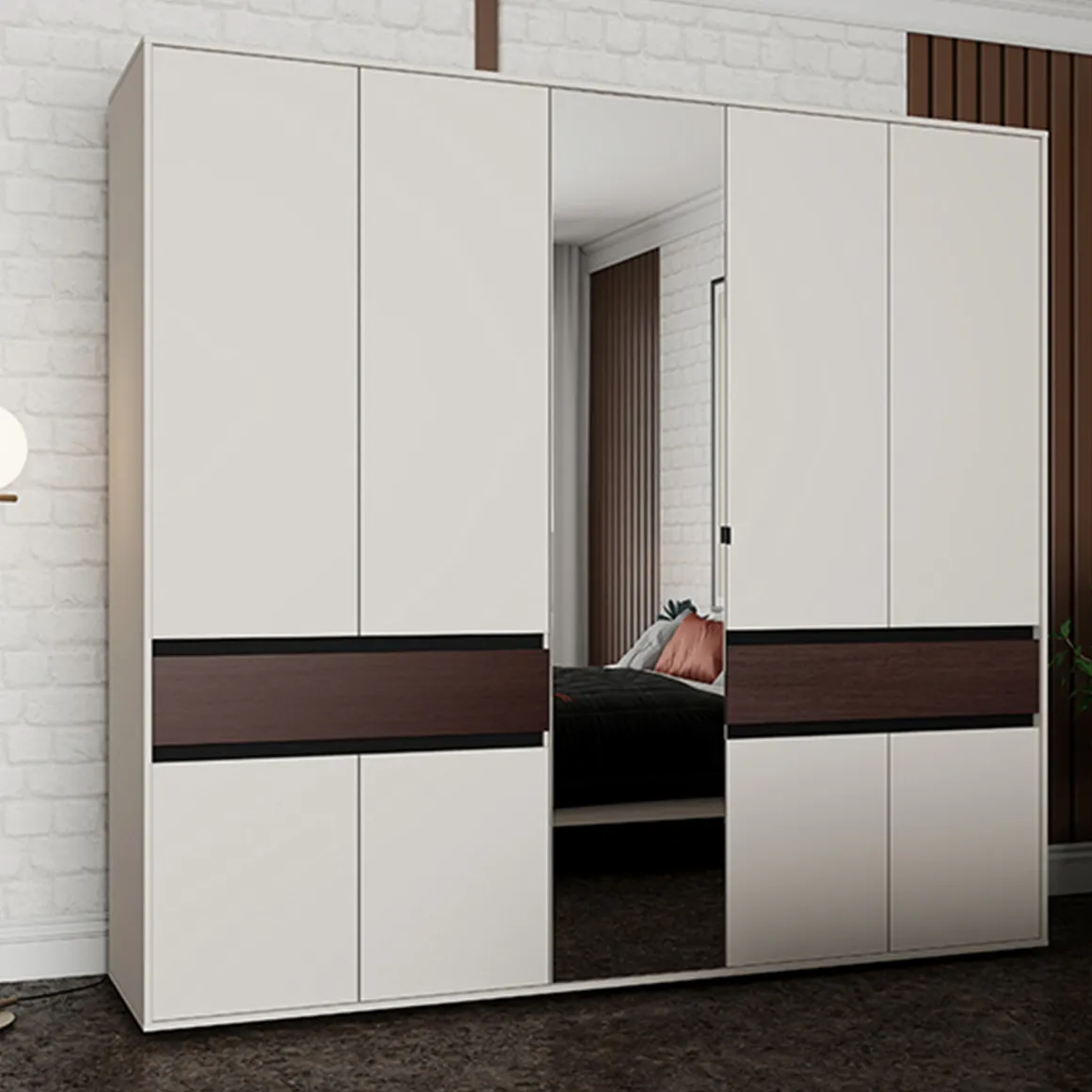 Altri Guardaroba > Dmora Guardaroba Grande Bianco Crema Marrone Noce un Cassetto 5 Ripiani 183x211h cm, Appendiabiti - Pai Marrone Noce, Bianco Crema