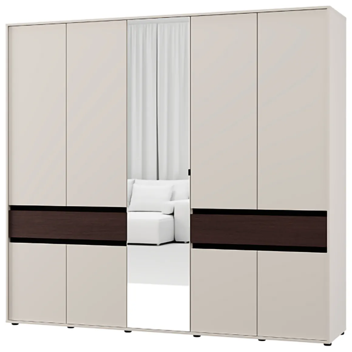 Altri Guardaroba > Dmora Guardaroba Grande Bianco Crema Marrone Noce un Cassetto 5 Ripiani 183x211h cm, Appendiabiti - Pai Marrone Noce, Bianco Crema