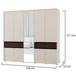 Altri Guardaroba > Dmora Guardaroba Grande Bianco Crema Marrone Noce un Cassetto 5 Ripiani 183x211h cm, Appendiabiti - Pai Marrone Noce, Bianco Crema