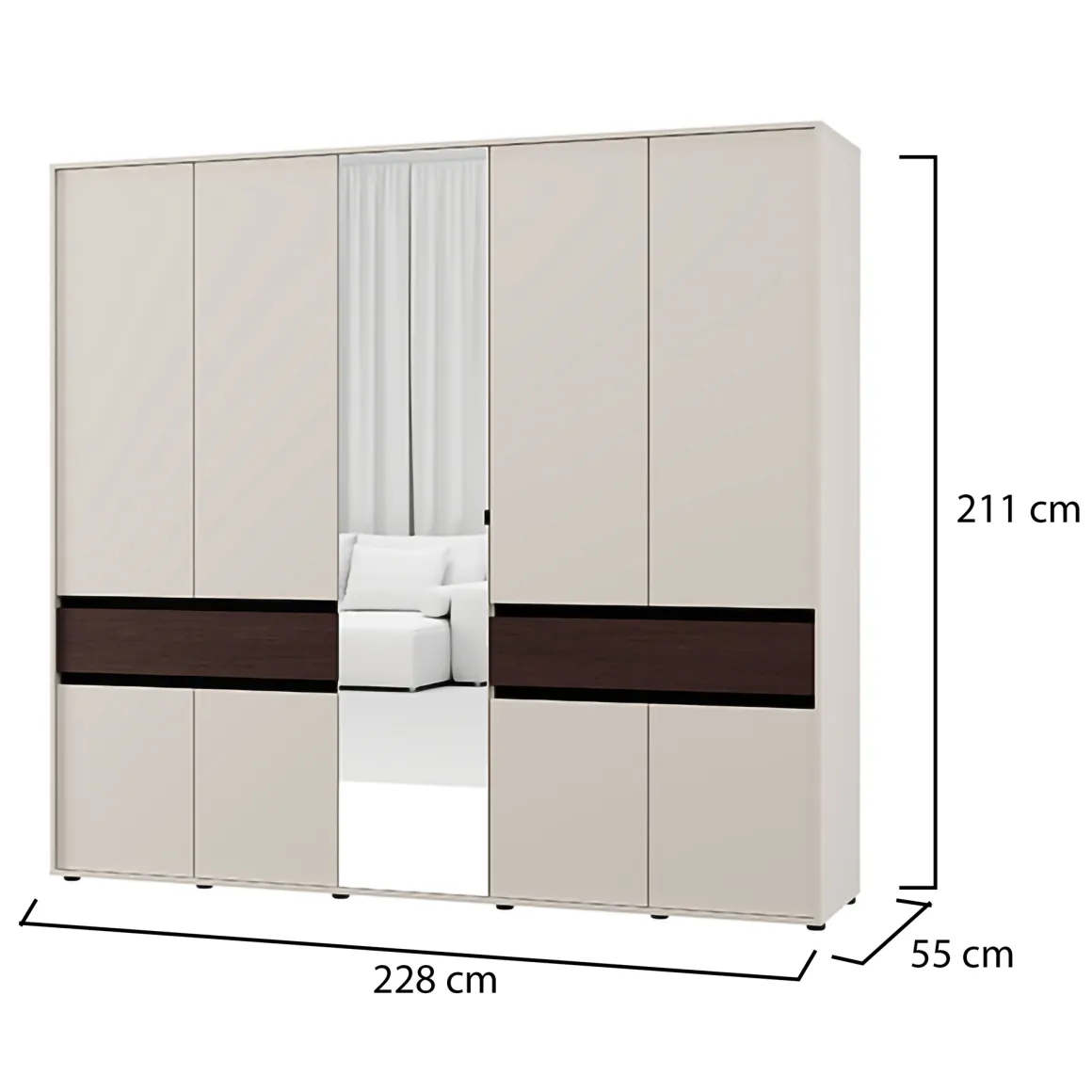 Altri Guardaroba > Dmora Guardaroba Grande Bianco Crema Marrone Noce un Cassetto 5 Ripiani 183x211h cm, Appendiabiti - Pai Marrone Noce, Bianco Crema
