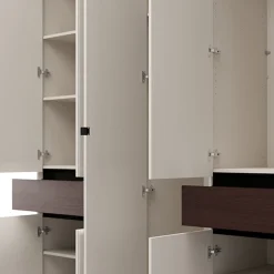 Altri Guardaroba > Dmora Guardaroba Grande Bianco Crema Marrone Noce un Cassetto 5 Ripiani 183x211h cm, Appendiabiti - Pai Marrone Noce, Bianco Crema
