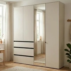 Altri Guardaroba > Dmora Guardaroba Grande Bianco Crema Nero 4 Ripiani un Cassetto 182.5x210.5h cm, Appendiabiti - Rifreddo Nero, Bianco Crema