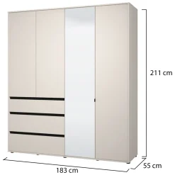 Altri Guardaroba > Dmora Guardaroba Grande Bianco Crema Nero 4 Ripiani un Cassetto 182.5x210.5h cm, Appendiabiti - Rifreddo Nero, Bianco Crema