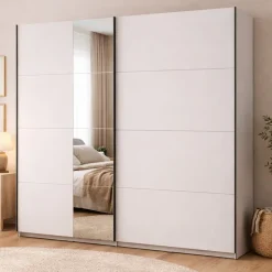 Altri Guardaroba > Dmora Guardaroba Grande Bianco Crema Nero Appendiabiti 2 Ripiani 195x217.5h cm, Apertura Scorrevole - Siri Nero, Bianco Crema