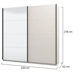 Altri Guardaroba > Dmora Guardaroba Grande Bianco Crema Nero Appendiabiti 2 Ripiani 220x217.5h cm, Apertura Scorrevole - Spartano Nero, Bianco Crema