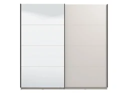 Altri Guardaroba > Dmora Guardaroba Grande Bianco Crema Nero Appendiabiti 2 Ripiani 220x217.5h cm, Apertura Scorrevole - Spartano Nero, Bianco Crema
