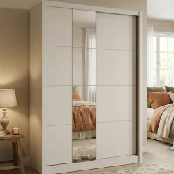 Altri Guardaroba > Dmora Guardaroba Grande Bianco Crema Trasparente Appendiabiti 2 Ripiani 245x217.5h cm, Apertura Scorrevole - Laghi Trasparente, Bianco Crema