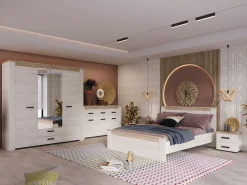 Altri Guardaroba > Dmora Guardaroba Grande Bianco Larice Marrone Noce 2 Cassetti 5 Ripiani 198.5x206.5h cm, Appendiabiti - Caiano Marrone Noce, Bianco Larice