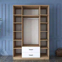 Altri Guardaroba > Dmora Guardaroba Grande Bianco Marrone Noce 10 Ripiani 2 Cassetti 243x181h cm, Appendiabiti - Madruzzo Marrone, Bianco Noce