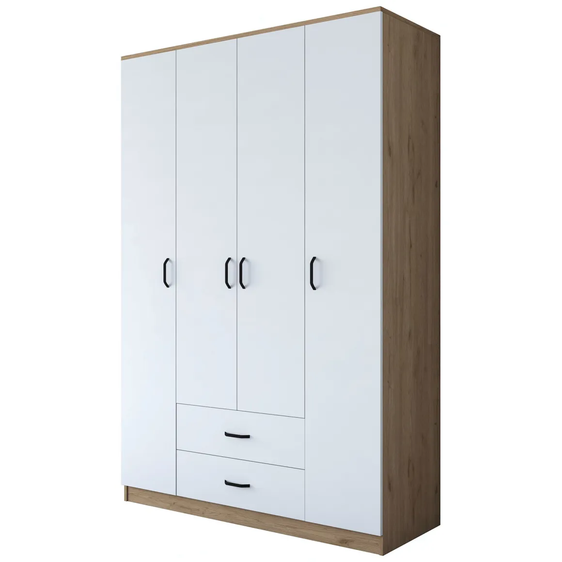Guardaroba Grande Bianco Marrone Rovere 11 Ripiani 2 Cassetti 140x210h cm, Appendiabiti - Lavello