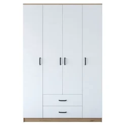 Guardaroba Grande Bianco Marrone Rovere 11 Ripiani 2 Cassetti 140x210h cm, Appendiabiti - Lavello