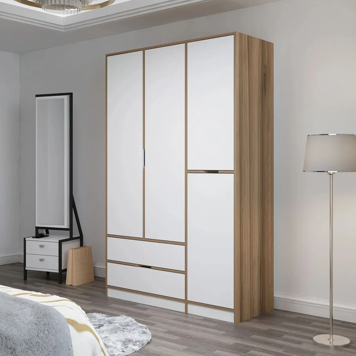 Altri Guardaroba > Dmora Guardaroba Grande Bianco Marrone Rovere 2 Cassetti Appendiabiti 170x183h cm, 9 Ripiani - Summonte Marrone, Bianco Rovere
