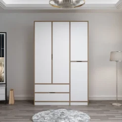 Altri Guardaroba > Dmora Guardaroba Grande Bianco Marrone Rovere 2 Cassetti Appendiabiti 170x183h cm, 9 Ripiani - Summonte Marrone, Bianco Rovere