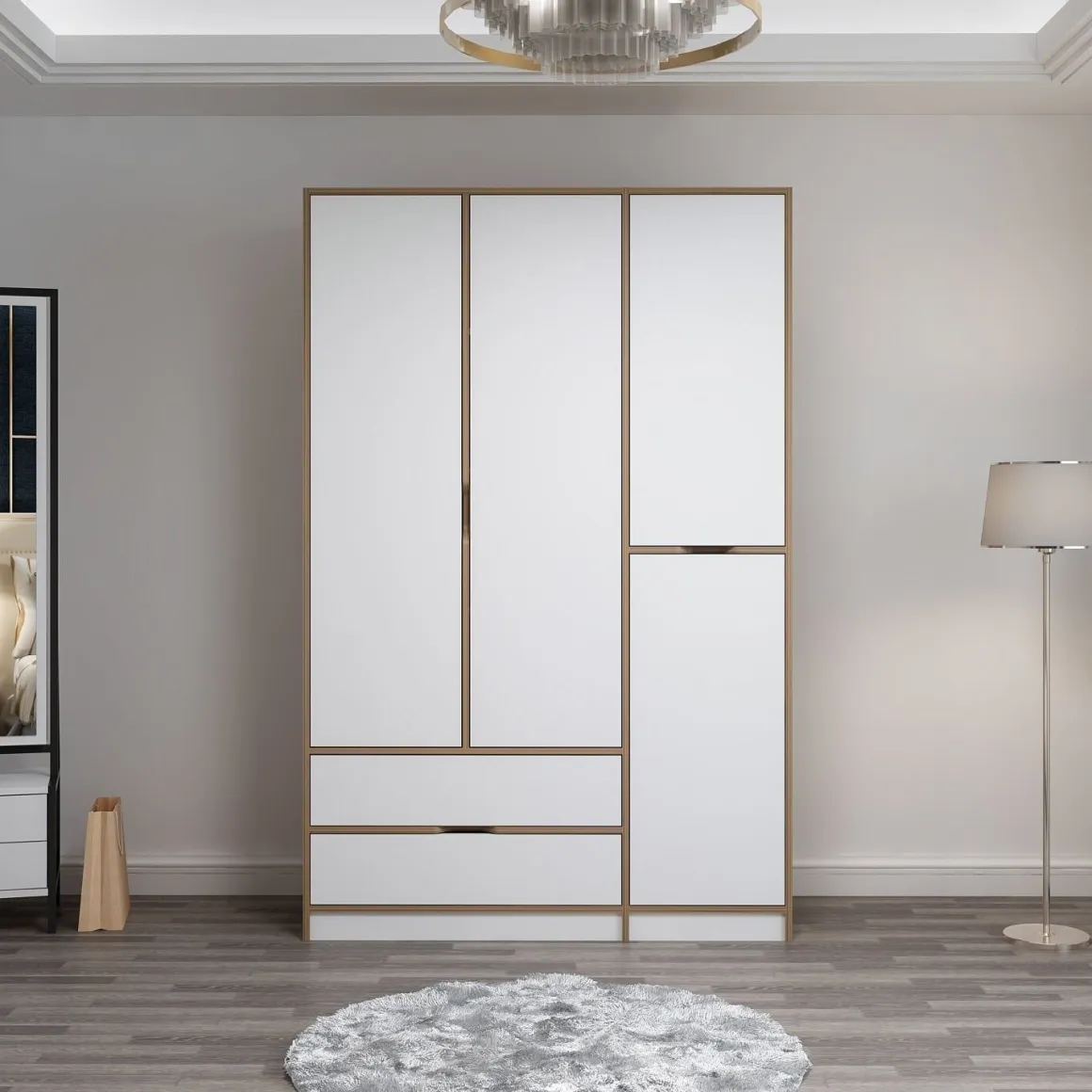 Altri Guardaroba > Dmora Guardaroba Grande Bianco Marrone Rovere 2 Cassetti Appendiabiti 170x183h cm, 9 Ripiani - Summonte Marrone, Bianco Rovere