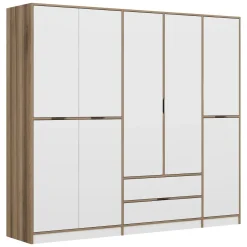 Altri Guardaroba > Dmora Guardaroba Grande Bianco Marrone Rovere 2 Cassetti Appendiabiti 277x253h cm, 4 Ripiani - Fissiraga Marrone, Bianco Rovere