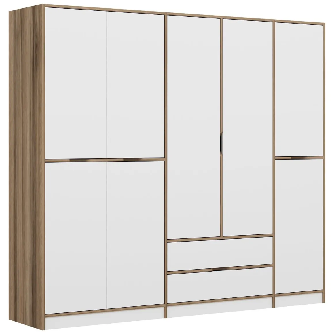 Guardaroba Grande Bianco Marrone Rovere 2 Cassetti Appendiabiti 232x208h cm, 8 Ripiani - Sarcedo