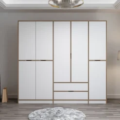 Guardaroba Grande Bianco Marrone Rovere 2 Cassetti Appendiabiti 232x208h cm, 8 Ripiani - Sarcedo