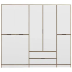 Guardaroba Grande Bianco Marrone Rovere 2 Cassetti Appendiabiti 232x208h cm, 8 Ripiani - Sarcedo