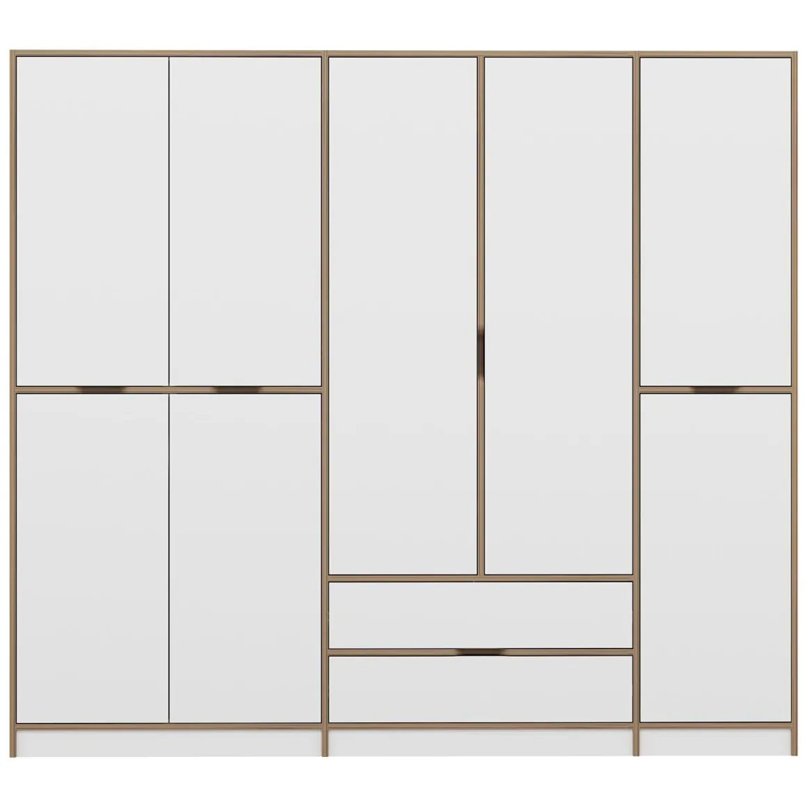 Guardaroba Grande Bianco Marrone Rovere 2 Cassetti Appendiabiti 232x208h cm, 8 Ripiani - Sarcedo