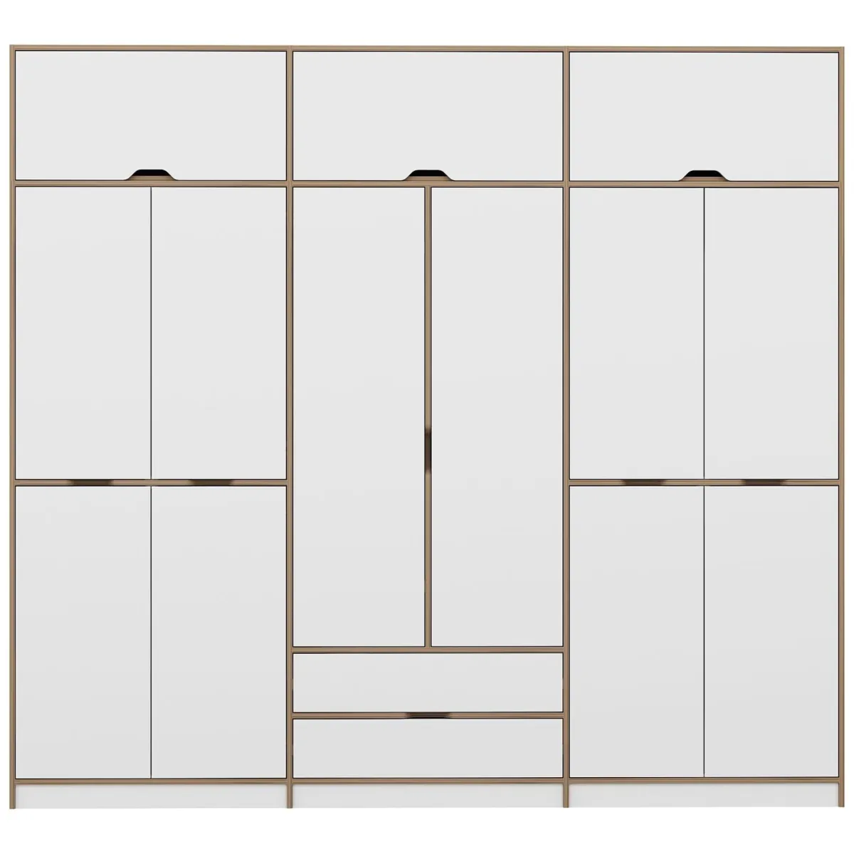 Altri Guardaroba > Dmora Guardaroba Grande Bianco Marrone Rovere 2 Cassetti Appendiabiti 277x253h cm, 4 Ripiani - Fissiraga Marrone, Bianco Rovere