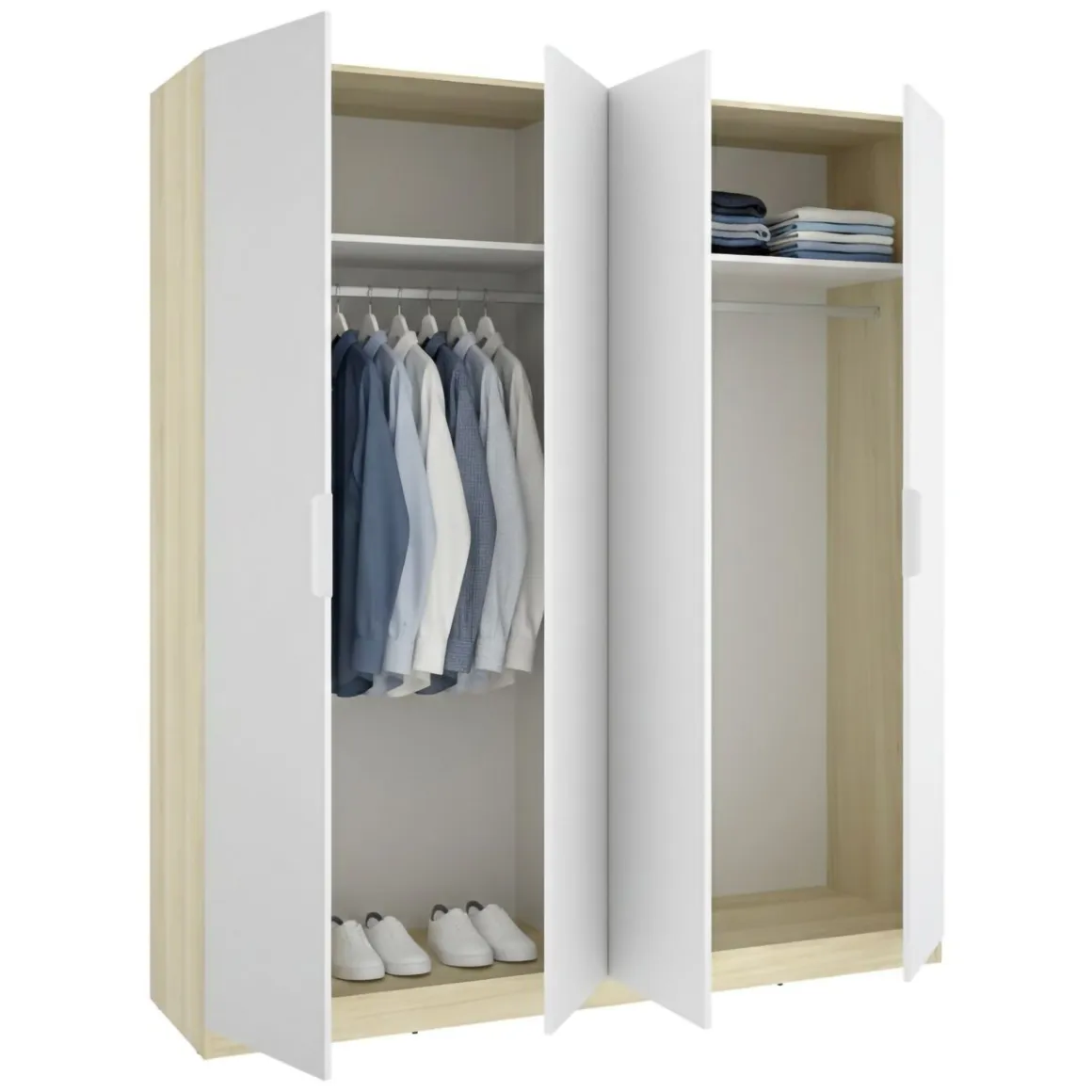 Guardaroba Grande Bianco Marrone Rovere 2 Ripiani Appendiabiti 51x204h cm, Cassetti - Holder
