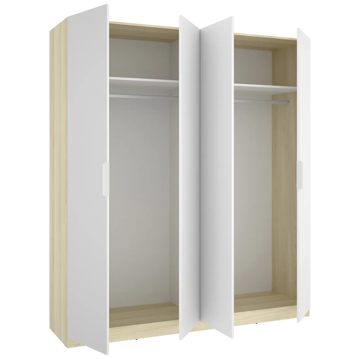 Guardaroba Grande Bianco Marrone Rovere 2 Ripiani Appendiabiti 51x204h cm, Cassetti - Holder