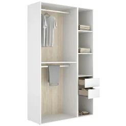 Altri Guardaroba > Dmora Guardaroba Grande Bianco Marrone Rovere 5 Ripiani 2 Cassetti 180x191h cm, Appendiabiti - Ton Marrone, Bianco Rovere