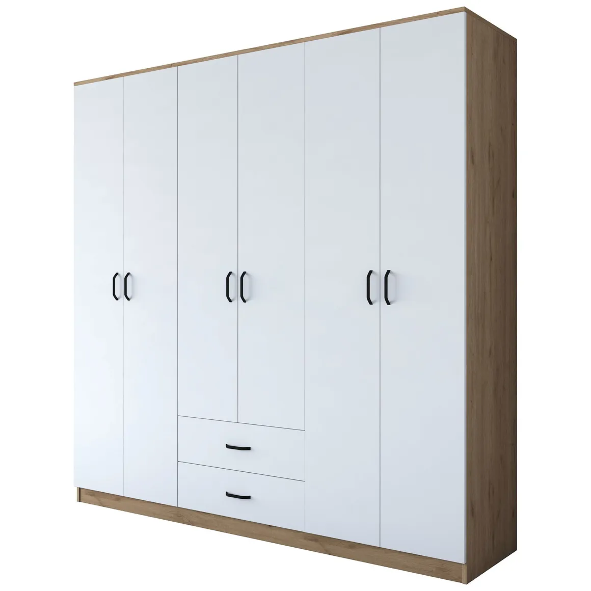 Guardaroba Grande Bianco Marrone Rovere 5 Ripiani 2 Cassetti 210x210h cm, Appendiabiti - Vandoies