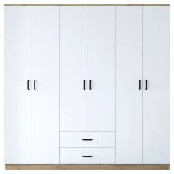 Guardaroba Grande Bianco Marrone Rovere 5 Ripiani 2 Cassetti 210x210h cm, Appendiabiti - Vandoies