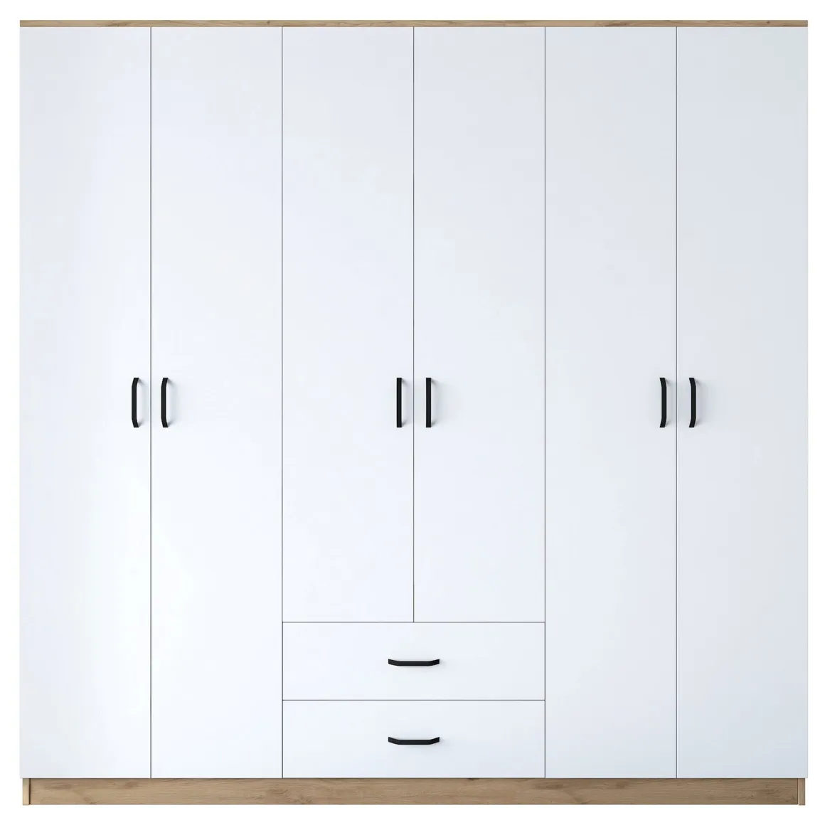 Guardaroba Grande Bianco Marrone Rovere 5 Ripiani 2 Cassetti 210x210h cm, Appendiabiti - Vandoies