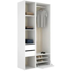 Guardaroba Grande Bianco Marrone Rovere 6 Ripiani Appendiabiti 45x205h cm, 2 Cassetti - Cornwell