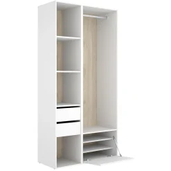 Guardaroba Grande Bianco Marrone Rovere 6 Ripiani Appendiabiti 45x205h cm, 2 Cassetti - Cornwell