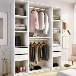 Altri Guardaroba > Dmora Guardaroba Grande Bianco Marrone Rovere Appendiabiti 14 Ripiani 180x191h cm, Apertura Battente - Postua Marrone, Bianco Rovere