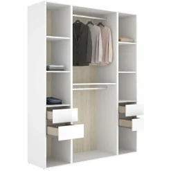 Altri Guardaroba > Dmora Guardaroba Grande Bianco Marrone Rovere Appendiabiti 14 Ripiani 180x191h cm, Apertura Battente - Postua Marrone, Bianco Rovere