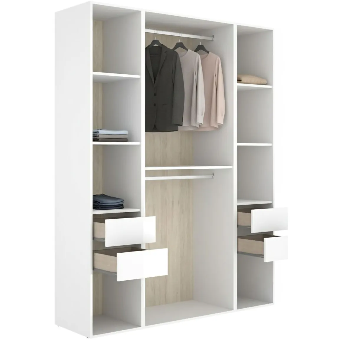 Altri Guardaroba > Dmora Guardaroba Grande Bianco Marrone Rovere Appendiabiti 14 Ripiani 180x191h cm, Apertura Battente - Postua Marrone, Bianco Rovere