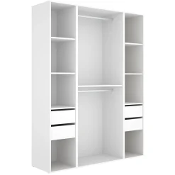 Altri Guardaroba > Dmora Guardaroba Grande Bianco Marrone Rovere Appendiabiti 14 Ripiani 180x191h cm, Apertura Battente - Postua Marrone, Bianco Rovere