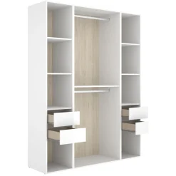Altri Guardaroba > Dmora Guardaroba Grande Bianco Marrone Rovere Appendiabiti 14 Ripiani 180x191h cm, Apertura Battente - Postua Marrone, Bianco Rovere
