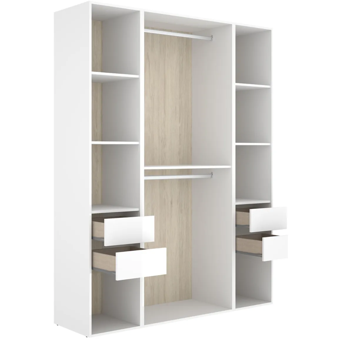 Altri Guardaroba > Dmora Guardaroba Grande Bianco Marrone Rovere Appendiabiti 14 Ripiani 180x191h cm, Apertura Battente - Postua Marrone, Bianco Rovere