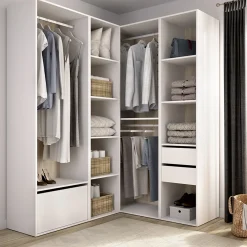 Guardaroba Grande Bianco Marrone Rovere Modulabile 11 Ripiani 145x205h cm, Appendiabiti - Rawlinson