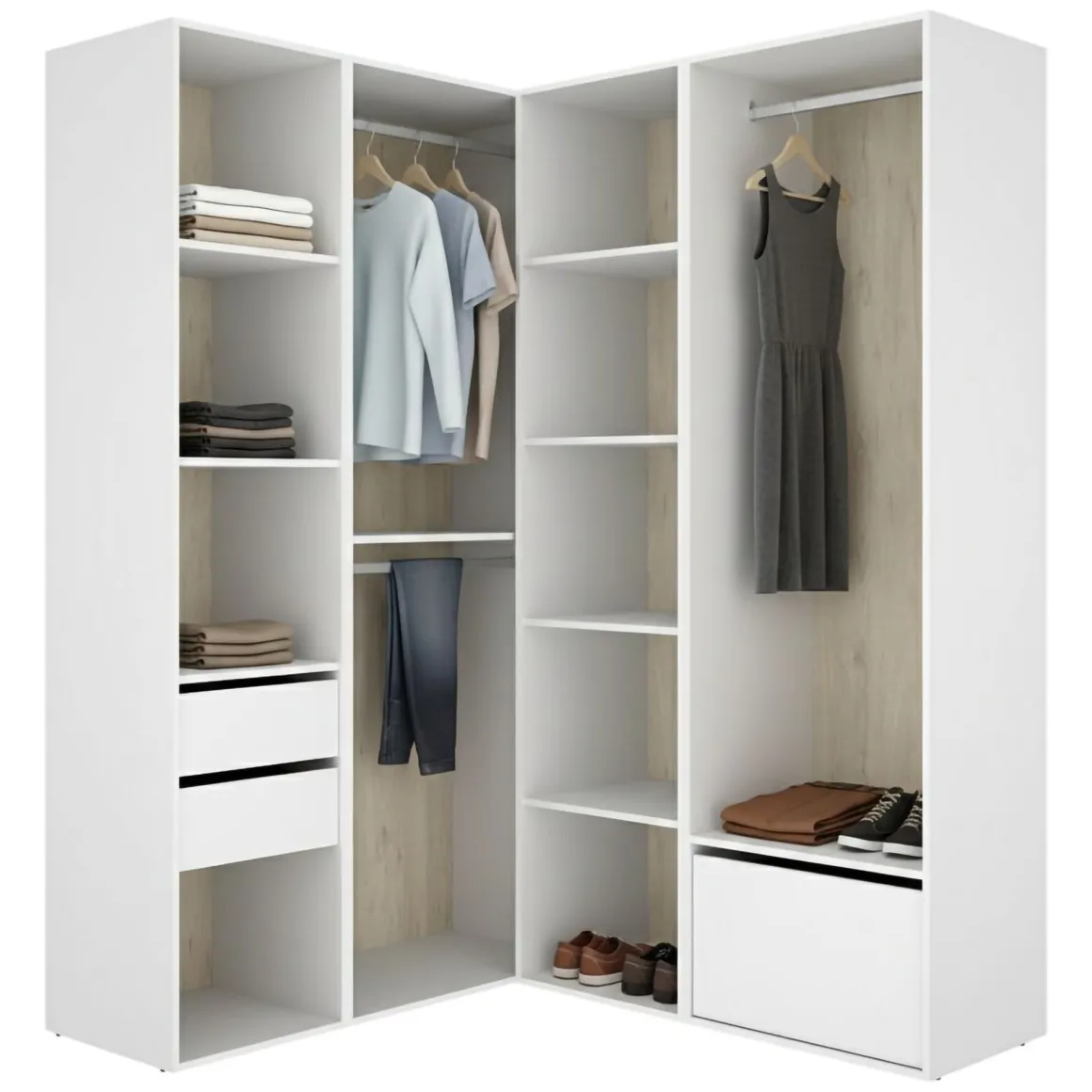 Cabine Armadio|Altri Guardaroba > Dmora Guardaroba Grande Bianco Marrone Rovere Modulabile 12 Ripiani 186x205h cm, Appendiabiti - Atwood Marrone Rovere, Bianco