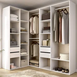 Guardaroba Grande Bianco Marrone Rovere Modulabile 12 Ripiani 186x205h cm, Appendiabiti - Boughton