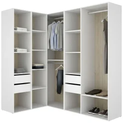 Guardaroba Grande Bianco Marrone Rovere Modulabile 12 Ripiani 186x205h cm, Appendiabiti - Boughton
