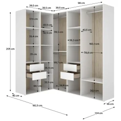 Guardaroba Grande Bianco Marrone Rovere Modulabile 12 Ripiani 186x205h cm, Appendiabiti - Boughton