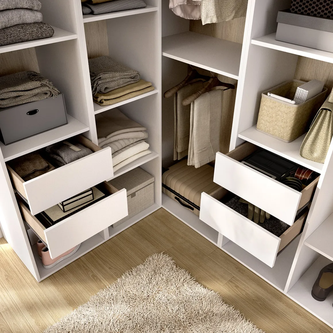 Guardaroba Grande Bianco Marrone Rovere Modulabile 12 Ripiani 186x205h cm, Appendiabiti - Boughton