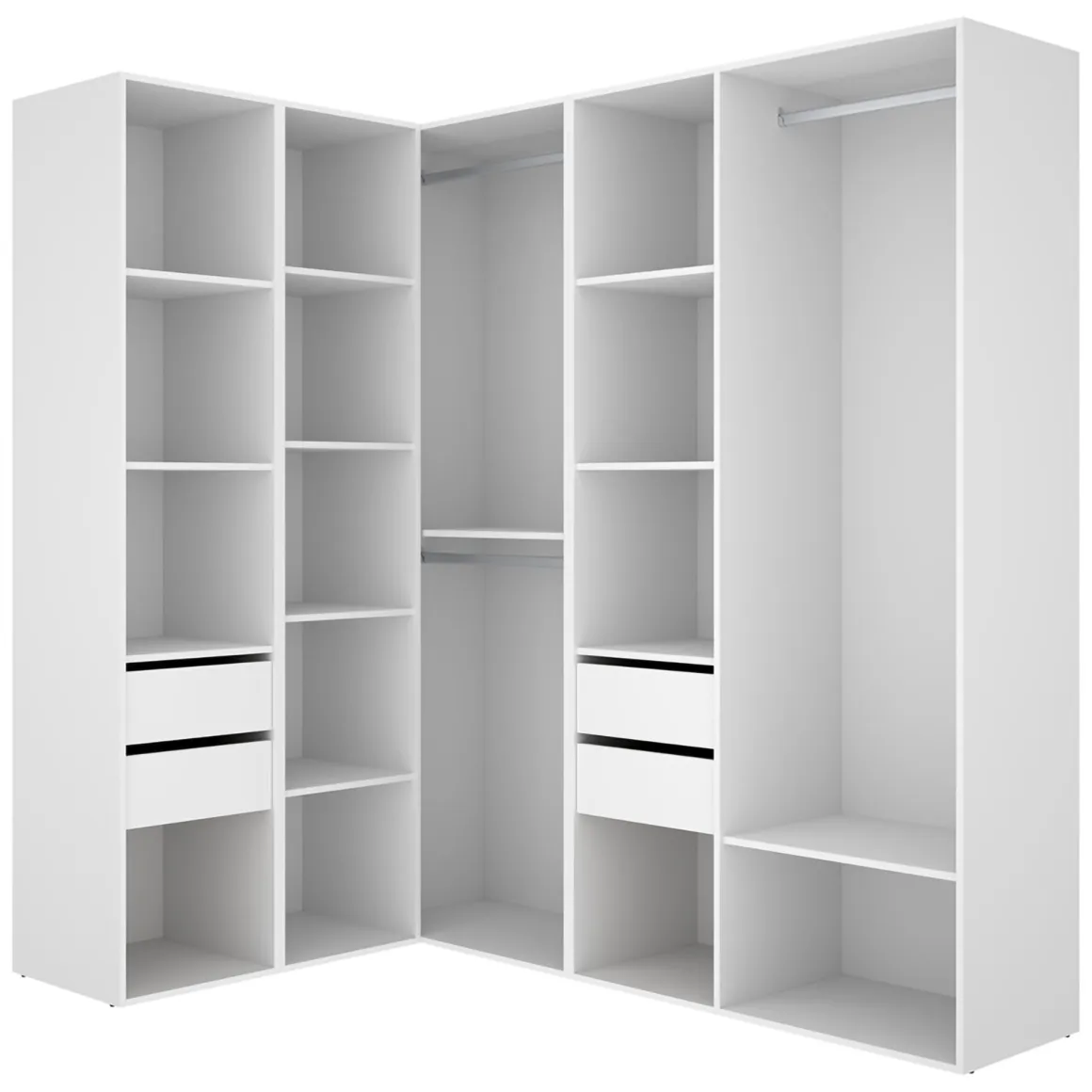 Guardaroba Grande Bianco Marrone Rovere Modulabile 12 Ripiani 186x205h cm, Appendiabiti - Boughton