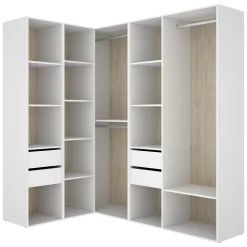 Guardaroba Grande Bianco Marrone Rovere Modulabile 12 Ripiani 186x205h cm, Appendiabiti - Boughton