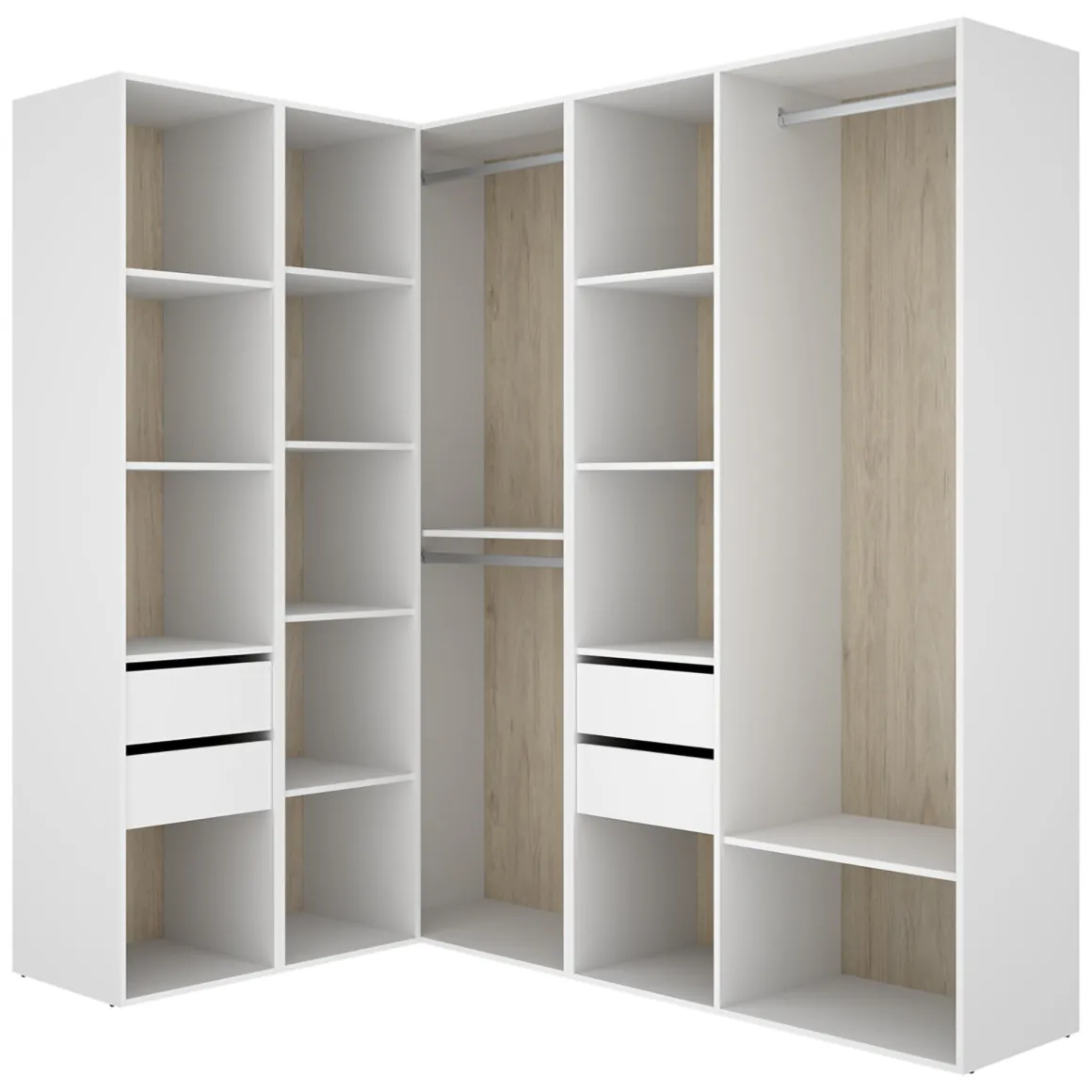 Guardaroba Grande Bianco Marrone Rovere Modulabile 12 Ripiani 186x205h cm, Appendiabiti - Boughton
