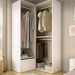 Guardaroba Grande Bianco Marrone Rovere Modulabile 4 Ripiani 105x205h cm, Appendiabiti - Evansdale